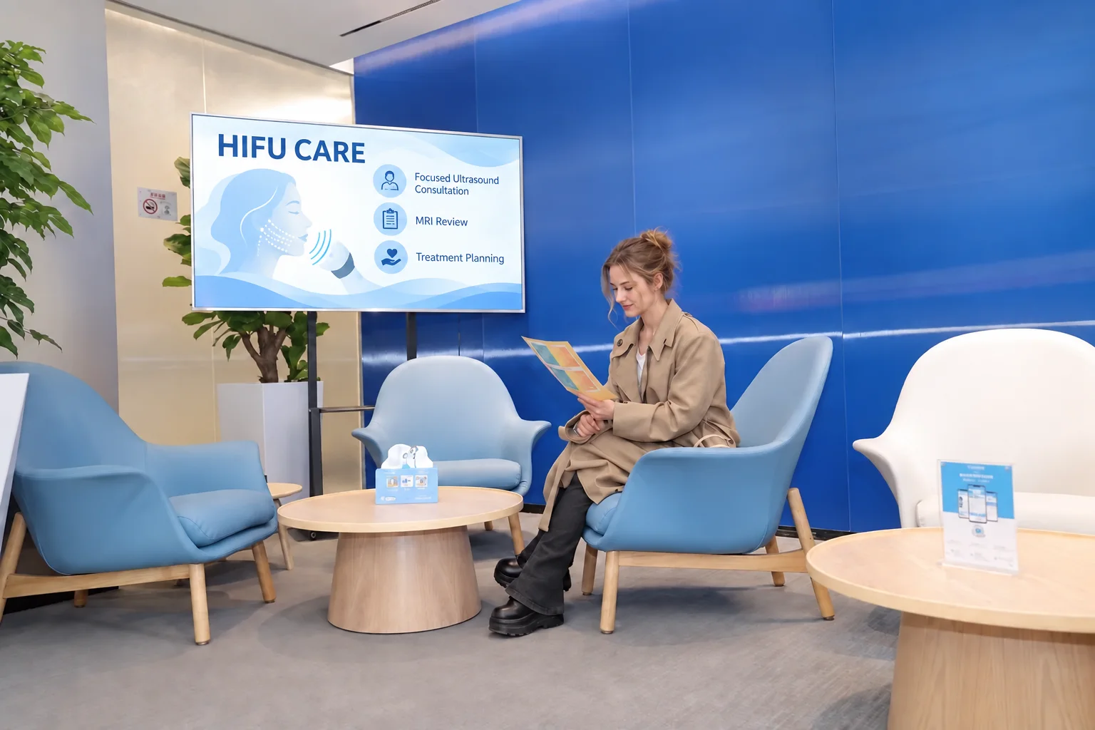 Waiting area with bilingual signage